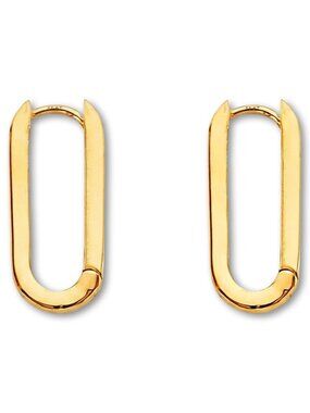 14K Yellow Gold Shiny Paperclip Huggies Earrings By Tehrani Jewelry